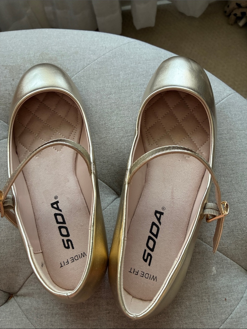 Soda Metallic Gold Mary Jane Flats